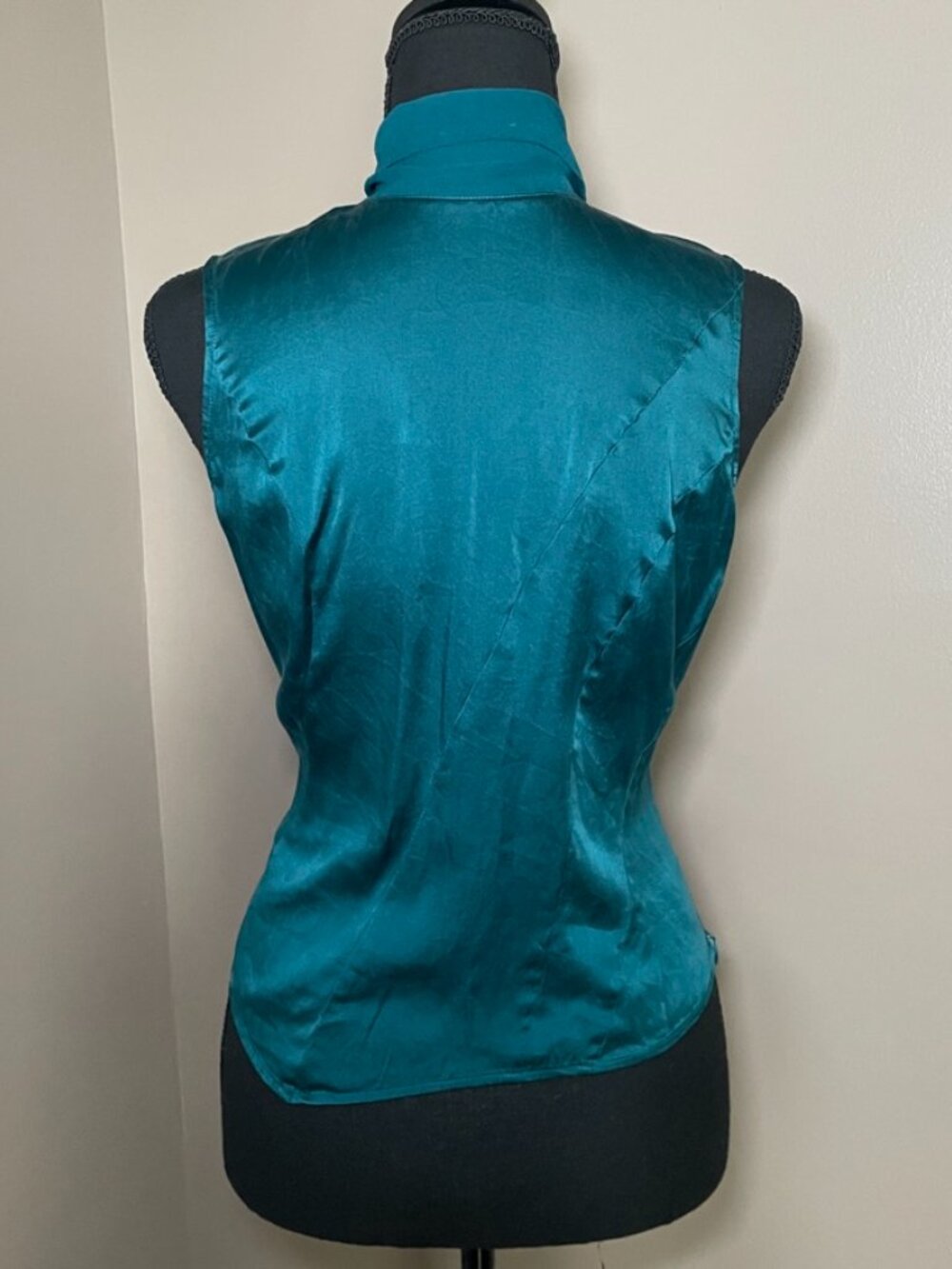 JON Vintage 100% Silk Teal Blouse, Size 4 - Picture 3 of 9